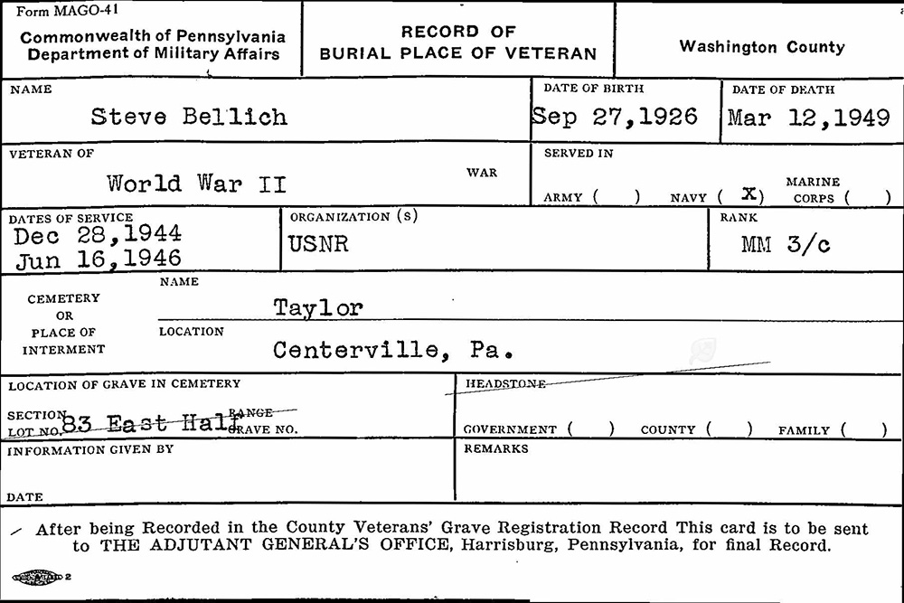 veteran burial card